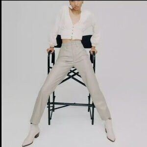 MADEWELL THE PERFECT STRAIGHT VINTAGE FAUX LEATHER JEAN PUMICE TAN NWT $138 27 w